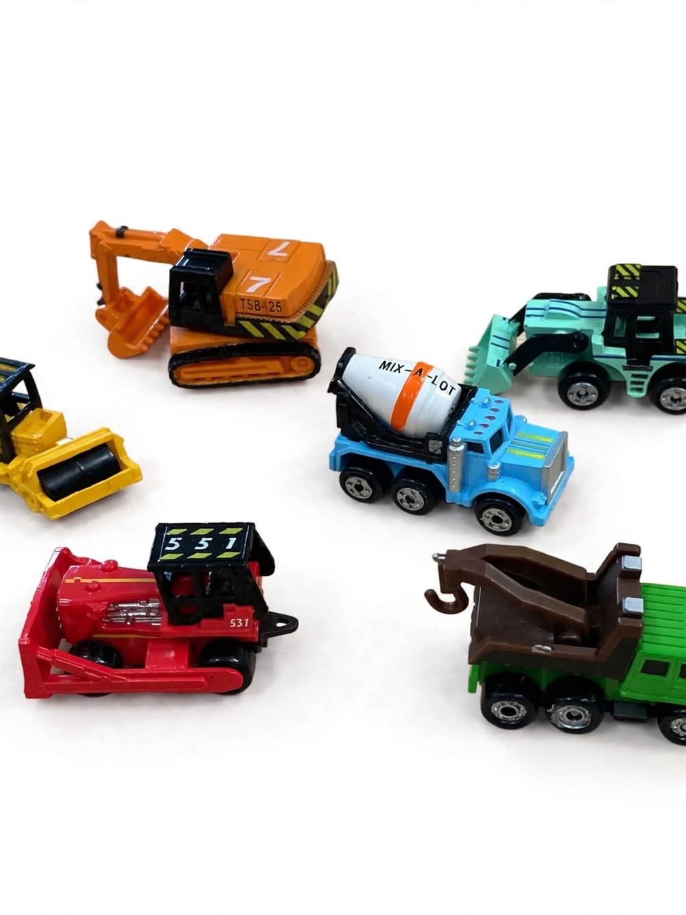 Mini Construction Vehicle Toy Pack - Orange, Blue, Red, Green, Yellow, Brown